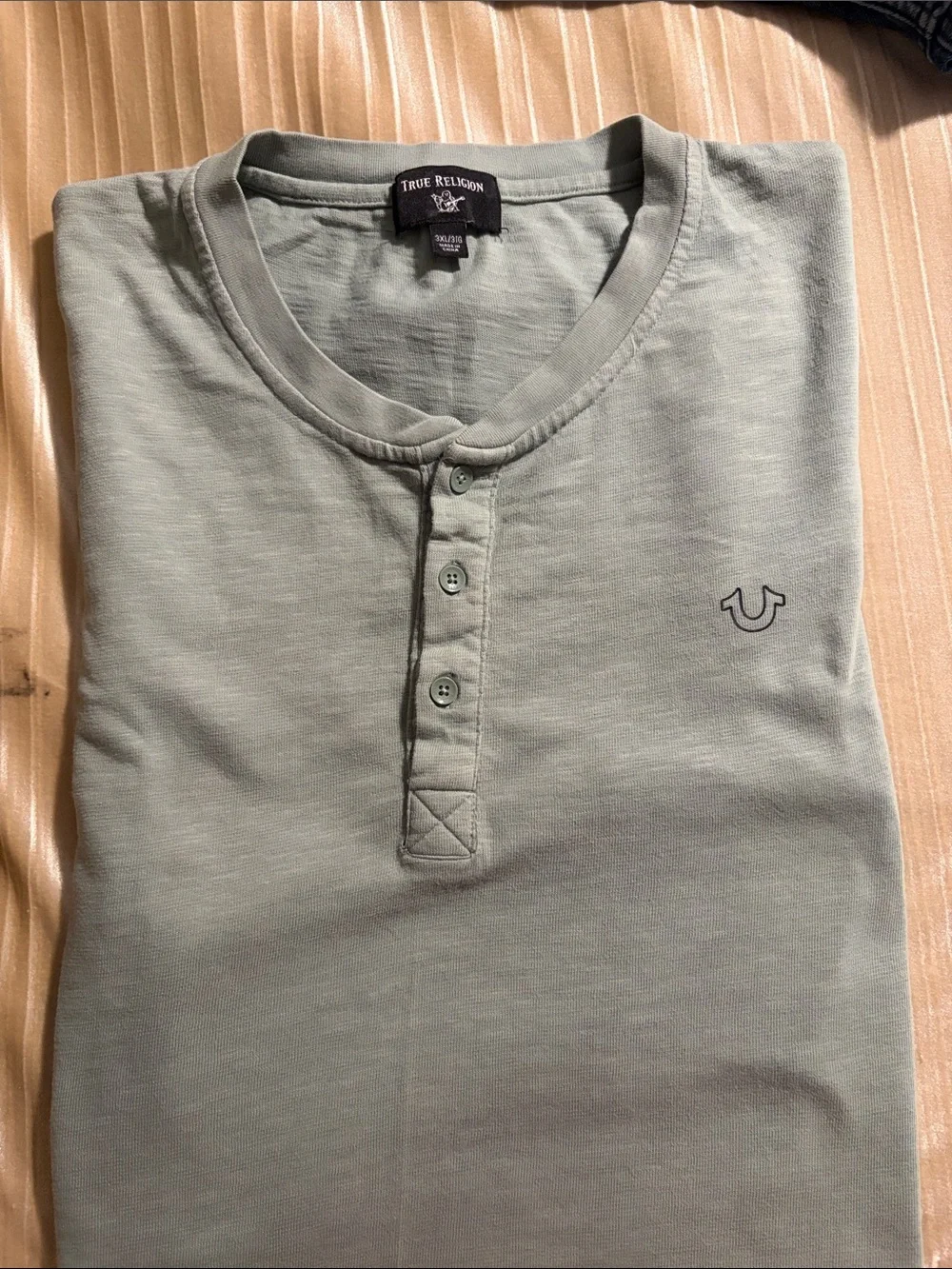 True Religion Men’s Light Sage Green Button Henley Shirt